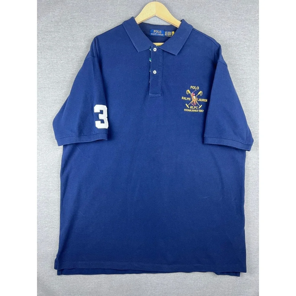 Polo Ralph Lauren Mens XLT Navy Blue RLPC‎ Crest Number 3 Pique Polo Shirt